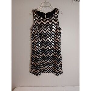 Honey Punch Sequin Shift Mini Dress Sz Small Cheveron Print Cocktail